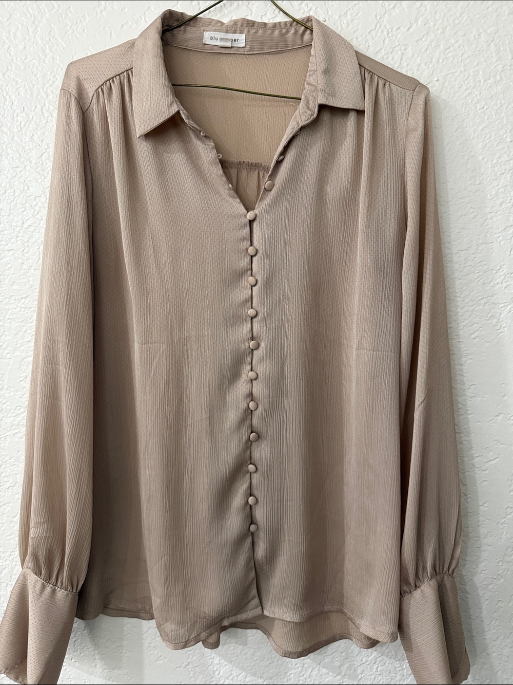 Blu Pepper Beige Taupe Button-Front Long Sleeve Shirt